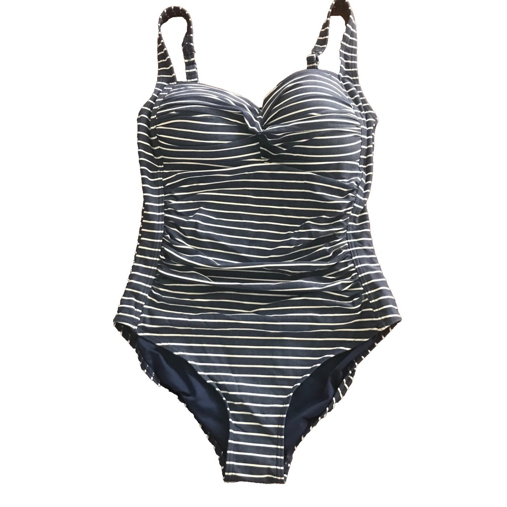 Nip Tuck Swim Navy & White Stripe One-Piece Swimsuit Women's Size 6